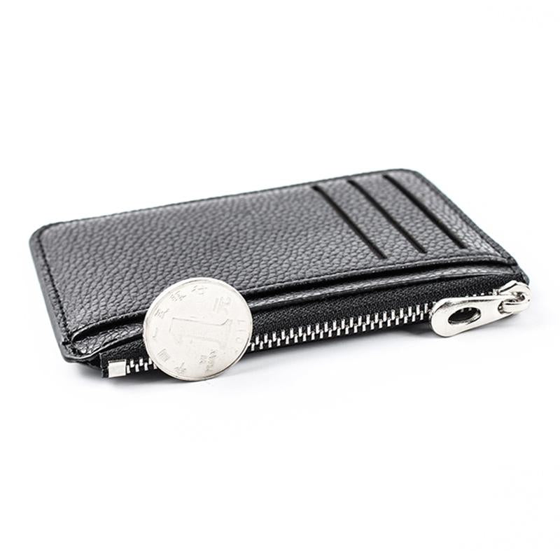 Multi Slot Zipper Card Holder Large Capacity Ultra Thin Coin Purse - Black