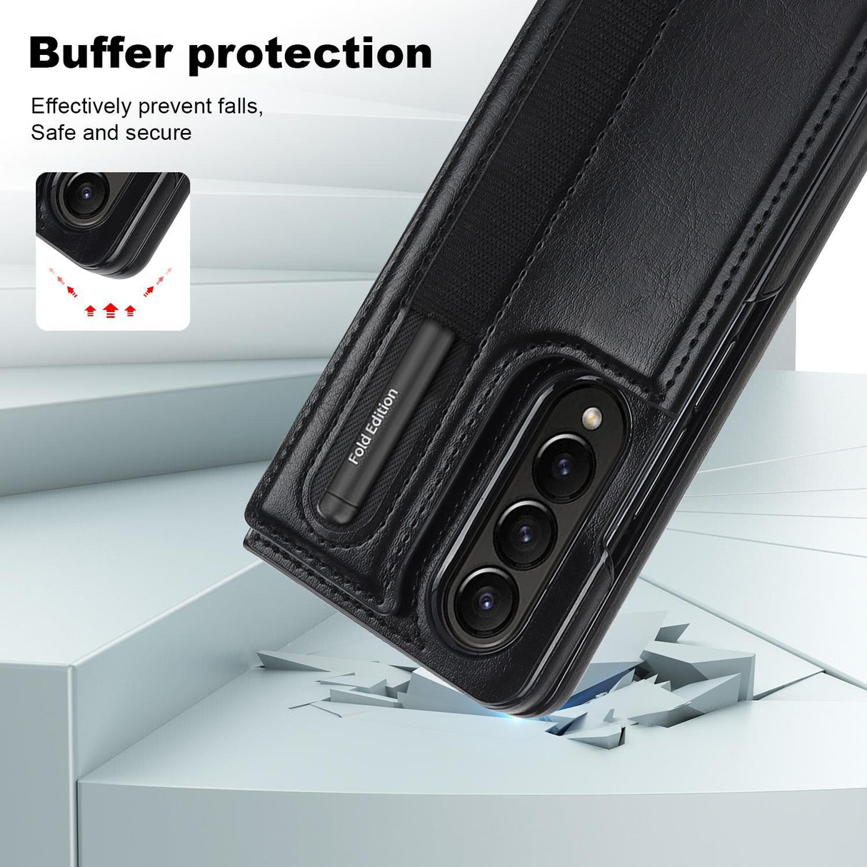 For Samsung Galaxy Z Fold4 5G Double Buckle Foldable Phone Case With Pen Slot - White