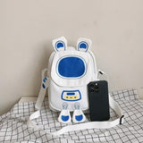 Lightweight Cartoon Crossbody Bag For Students - Blue - Low Angle