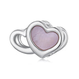 925 Sterling Silver Platinum Plated Pink Heart Diy Beads - Front View
