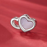 925 Sterling Silver Platinum Plated Pink Heart Diy Beads - Side View