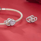 925 Sterling Silver Platinum Plated Pink Heart Diy Beads - 45-Degree Angle