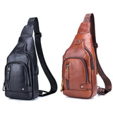 Soft Cowhide Chest Bag For Men Outdoor Casual - Black - Side View