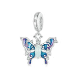 925 Sterling Silver Platinum Plated Luminous Butterfly Pendant - Front View