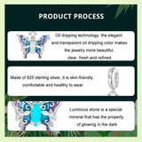925 Sterling Silver Platinum Plated Luminous Butterfly Pendant - Close-Up Angle