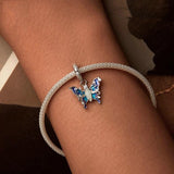 925 Sterling Silver Platinum Plated Luminous Butterfly Pendant - Low Angle