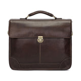 Retro Cowhide Leather Briefcase for 15.6 Laptop - Multifunctional - Coffee - Front View