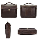 Retro Cowhide Leather Briefcase for 15.6 Laptop - Multifunctional - Coffee - Side View