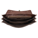 Retro Cowhide Leather Briefcase for 15.6 Laptop - Multifunctional - Coffee - Top-Down View