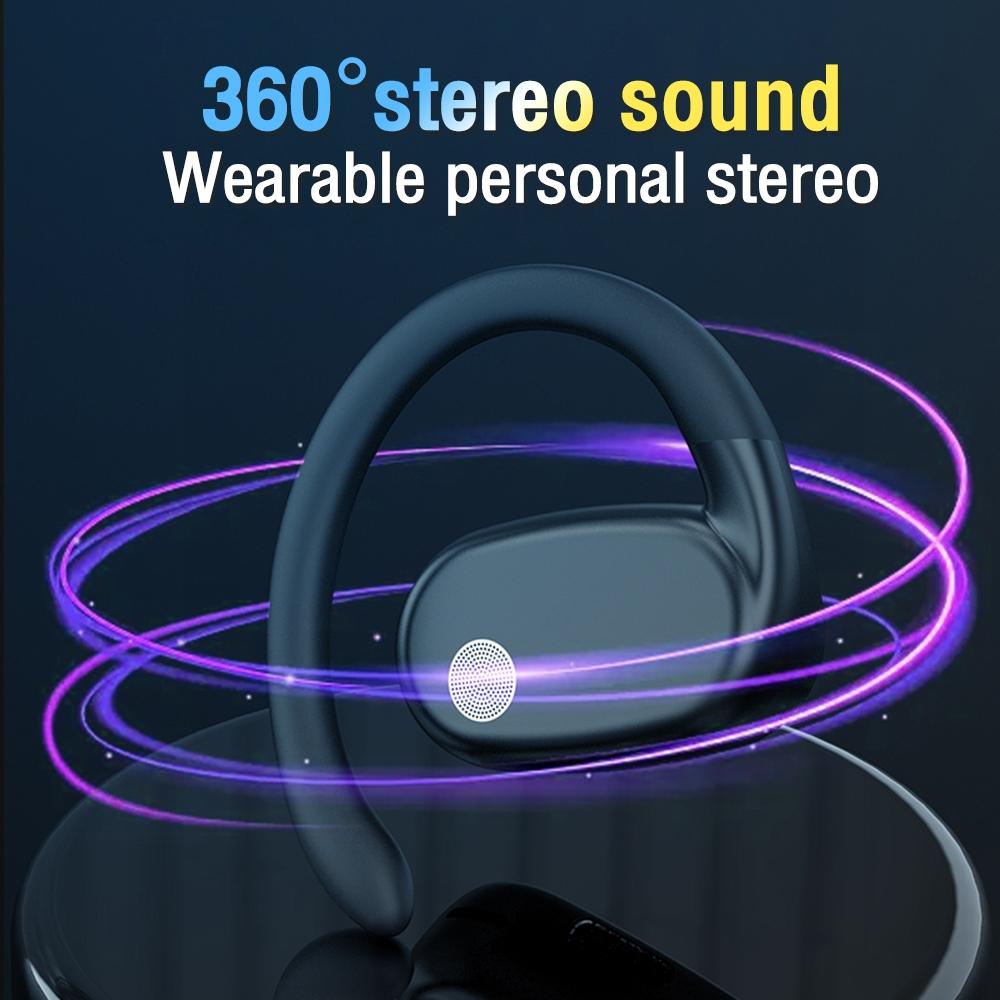 Wireless Single Ear Bluetooth Earphone - Hanging Ear Design - Black