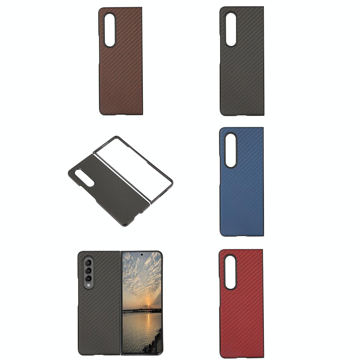 For Samsung Galaxy z Fold4 5G Carbon Fiber Texture Leather Phone Case - Pu Material - Black