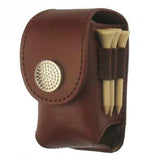 Leather Golf Ball Waist Pouch - Portable Tee Bag for Sports - Black - Front View