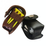 Leather Golf Ball Waist Pouch - Portable Tee Bag for Sports - Black - Top-Down View