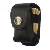 Leather Golf Ball Waist Pouch - Portable Tee Bag for Sports - Black - Low Angle