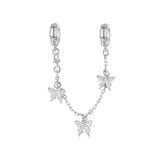 925 Sterling Silver Platinum Plated Butterfly Safety Chain Bracelet - Front View