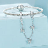 925 Sterling Silver Platinum Plated Butterfly Safety Chain Bracelet - Rear View