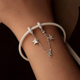 925 Sterling Silver Platinum Plated Butterfly Safety Chain Bracelet - Close-Up Angle