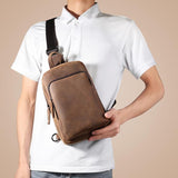 Vintage Leather Travel Messenger Bag Coffee - Rear View