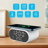 15W Wireless Charger With Mirror & Clock - Black - Low Angle