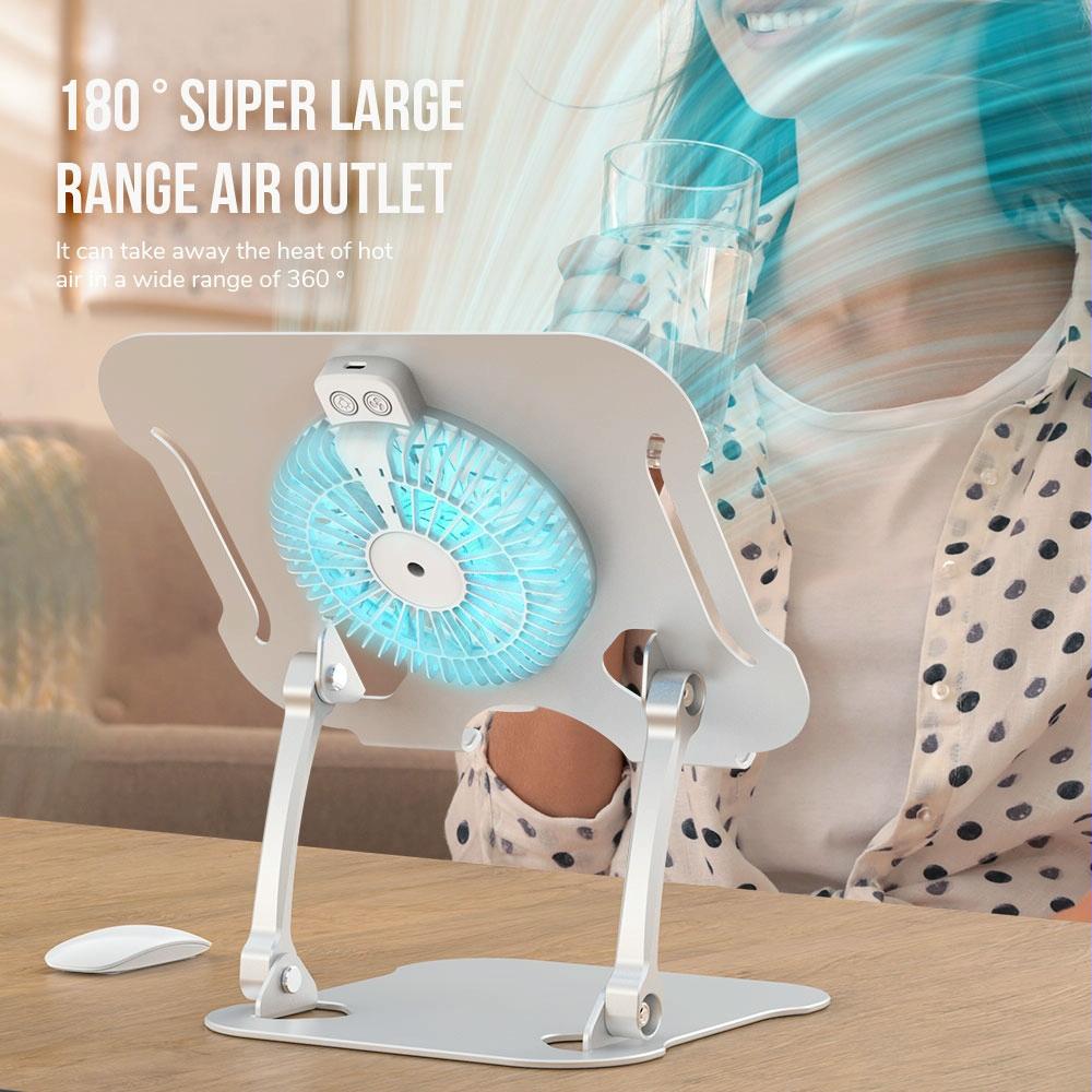 Silver Foldable Laptop Bracket with Fan - Space-saving Design