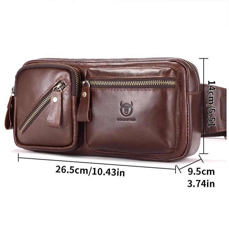 Large Capacity Retro Cowhide Crossbody Bag - Black
