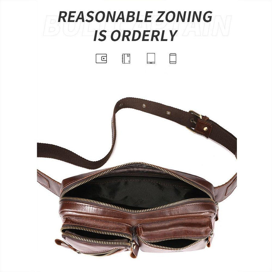 Large Capacity Retro Cowhide Crossbody Bag - Black
