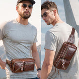 Large Capacity Retro Cowhide Crossbody Bag - Black
