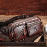 Large Capacity Retro Cowhide Crossbody Bag - Black