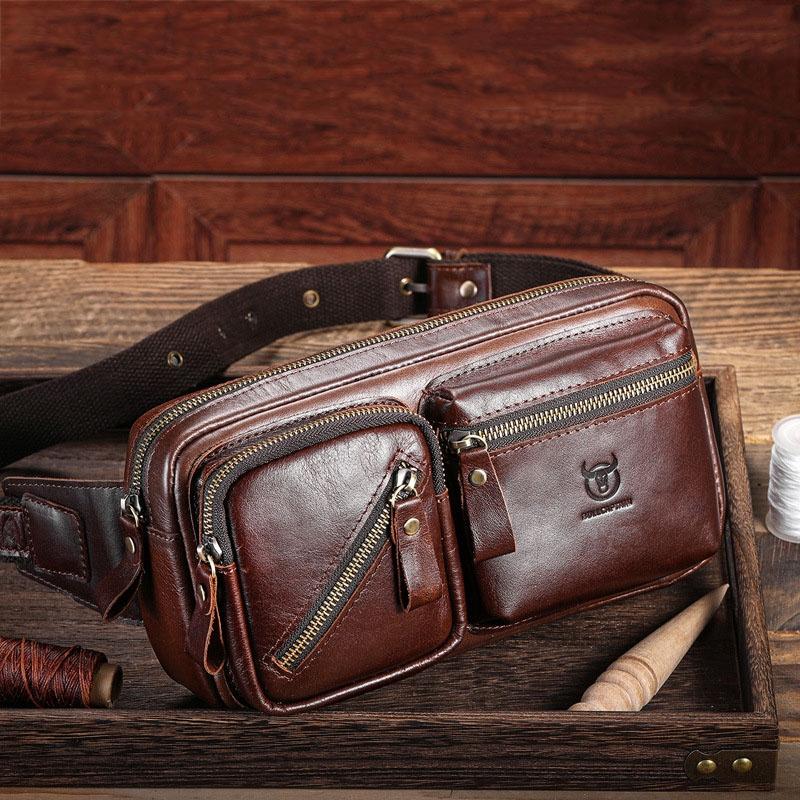 Large Capacity Retro Cowhide Crossbody Bag - Black