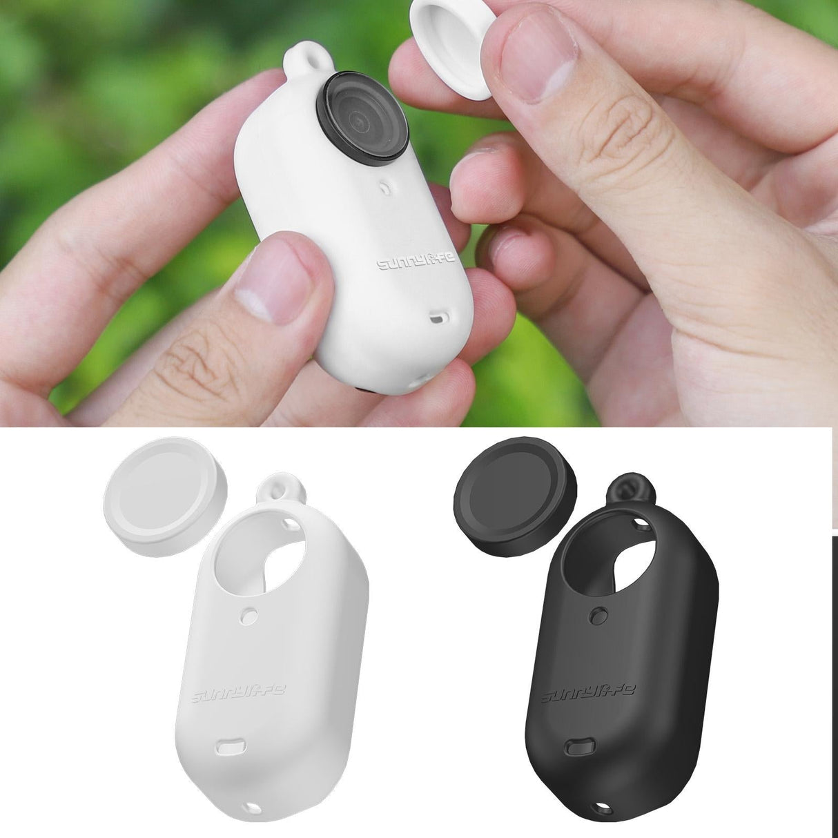 Silicone Camera Body Case with Lens Cap and Neck Strap for Insta360 Go 3 - Black