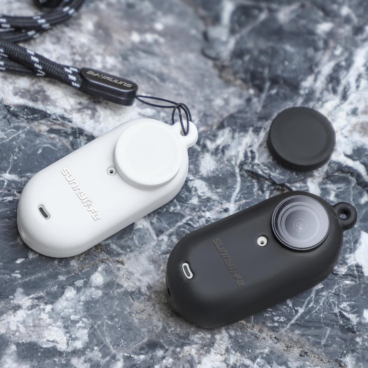 Silicone Camera Body Case with Lens Cap and Neck Strap for Insta360 Go 3 - Black