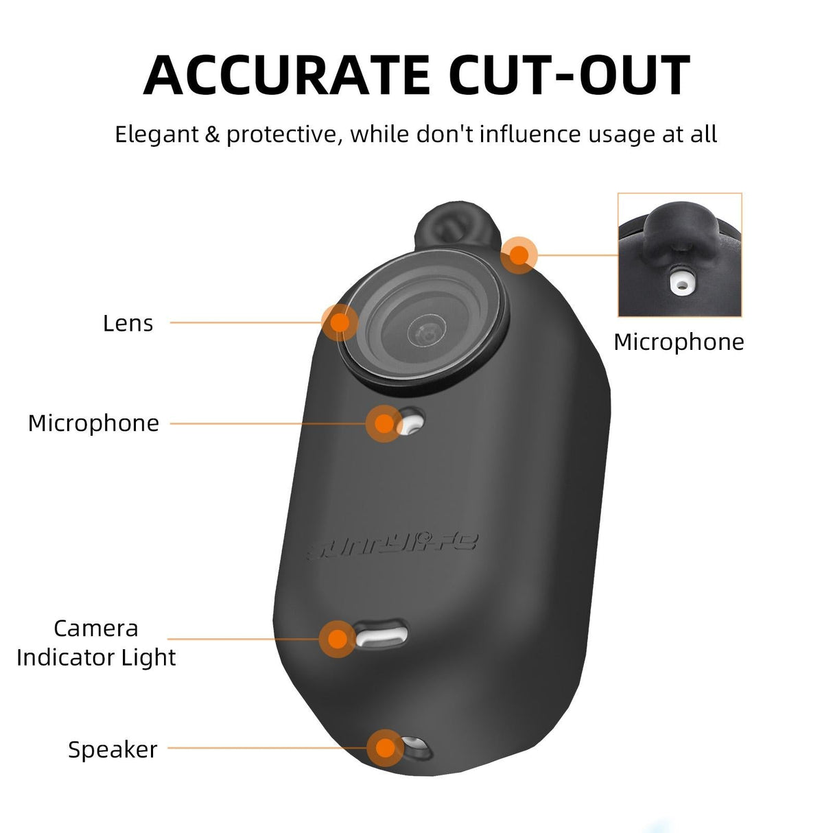 Silicone Camera Body Case with Lens Cap and Neck Strap for Insta360 Go 3 - Black