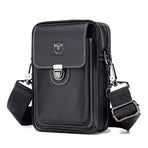 Men First Layer Cowhide Waist Bag Multi Function - Black
