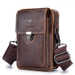 Men First Layer Cowhide Waist Bag Multi Function - Black