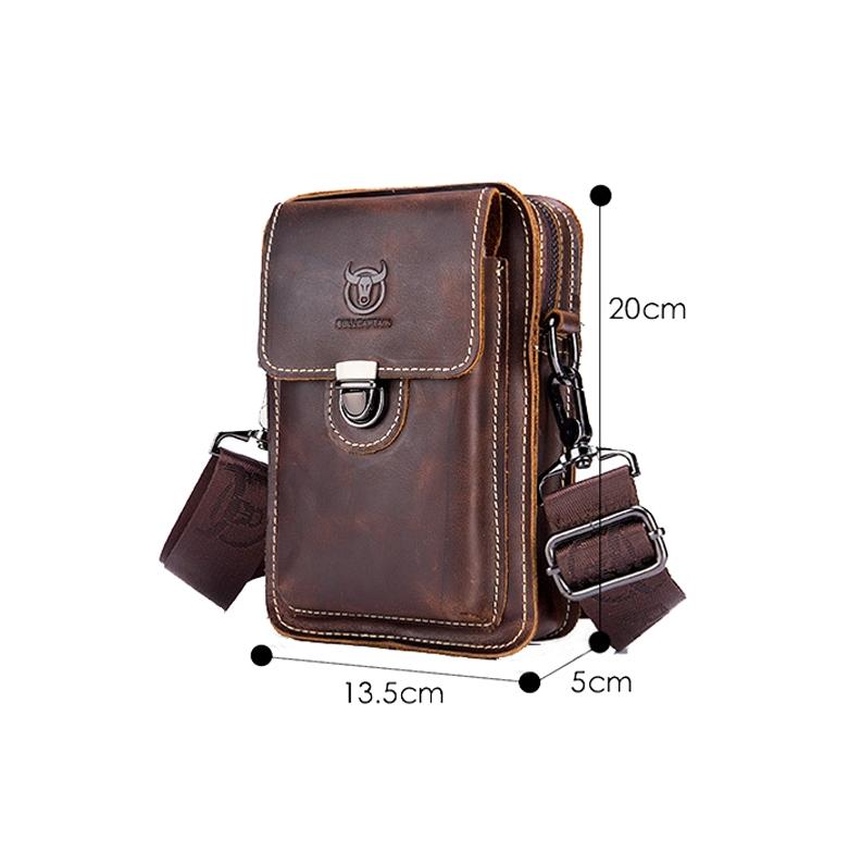 Men First Layer Cowhide Waist Bag Multi Function - Black