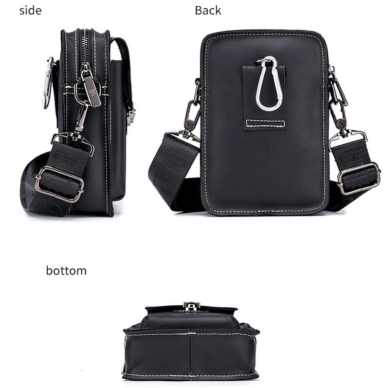 Men First Layer Cowhide Waist Bag Multi Function - Black