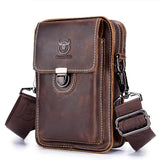 Men First Layer Cowhide Waist Bag Multi Function - Black