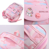Double School Backpack for Girls - Pink - Rear View