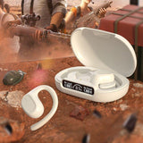 Waterproof Wireless Sports Bluetooth Earphones with Led Display - White - Low Angle