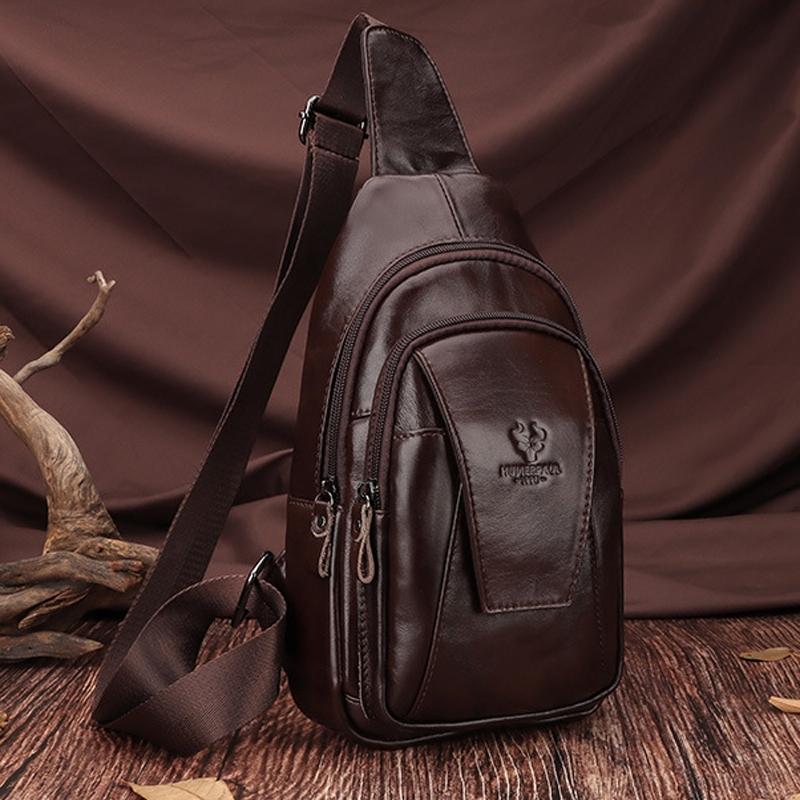 Leather Men Shoulder Bag Compact & Stylish - Red Brown