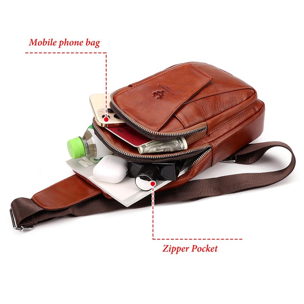 Leather Men Shoulder Bag Compact & Stylish - Red Brown