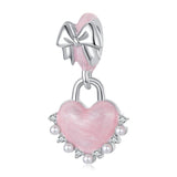 925 Sterling Silver Platinum Plated Bow Heart Pendant Beads - Front View
