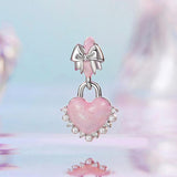 925 Sterling Silver Platinum Plated Bow Heart Pendant Beads - Side View