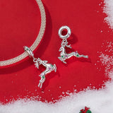925 Sterling Silver Christmas Elk Pendant Beads - 45-Degree Angle