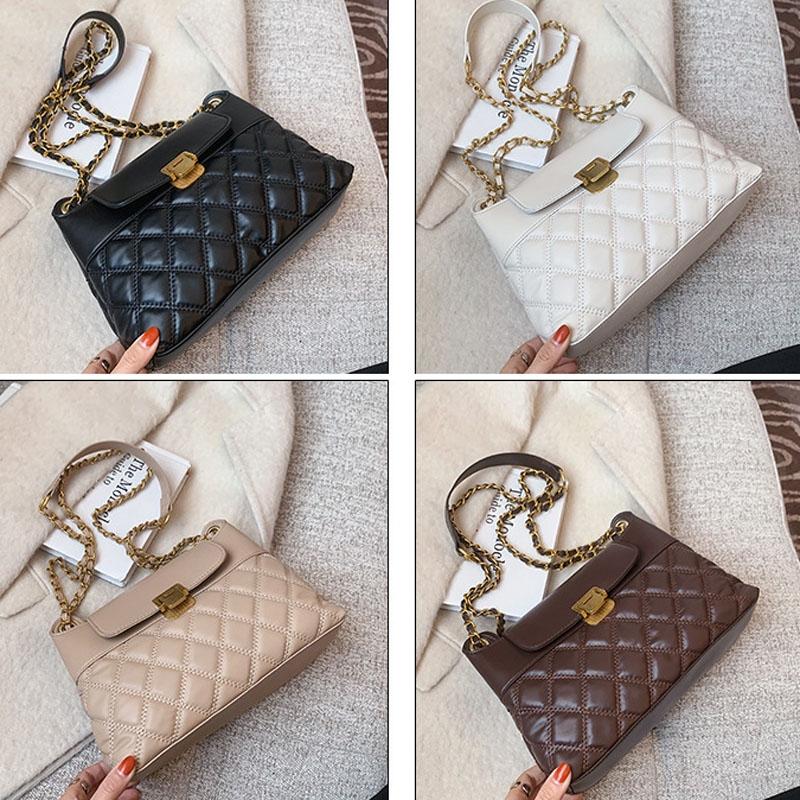 Versatile Rhombic Chain Crossbody Bag For Women - White