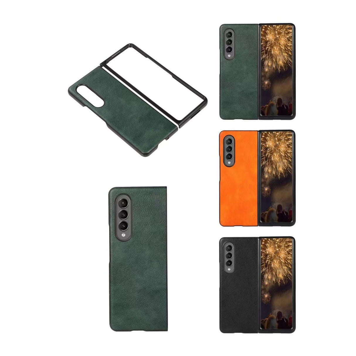For Samsung Galaxy Z Fold4 5G Litchi Texture Case - Two Tone - Black