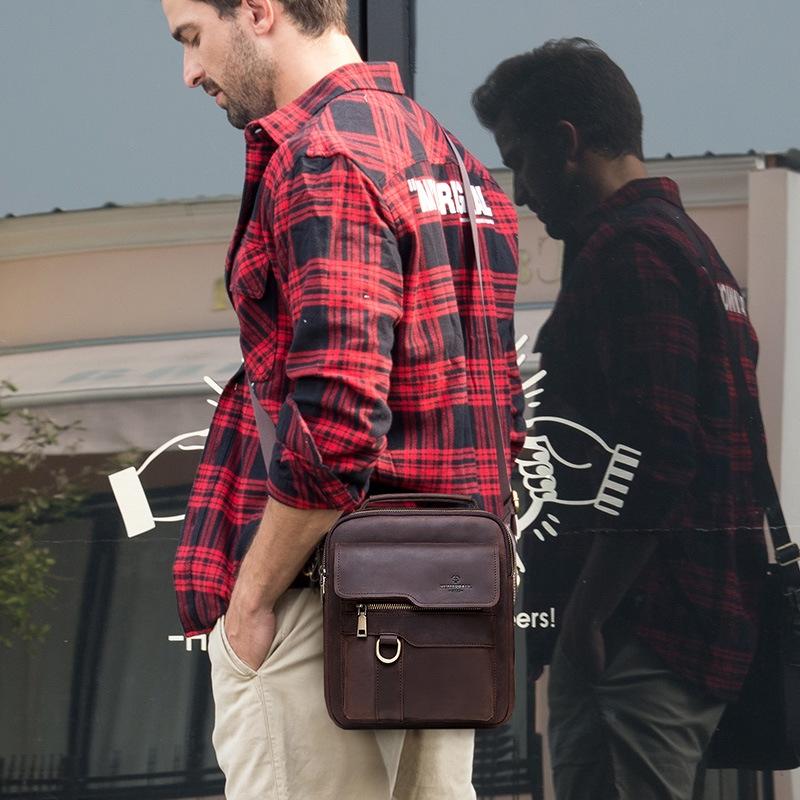 Brown Leather Cross Body Shoulder Bag For Men
