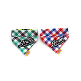 Pure Cotton Plaid Dog Scarf Small And Medium-Sized Dog Saliva Towel - Size S 20-30Cm - Red - Front View