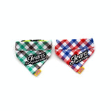 Pure Cotton Plaid Dog Scarf Small And Medium-Sized Dog Saliva Towel - Size S 20-30Cm - Red - Low Angle