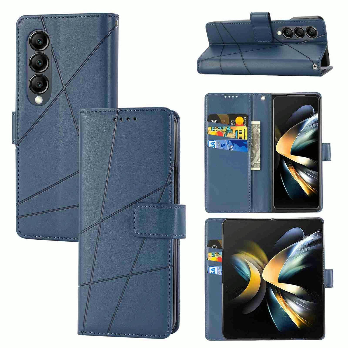 For Samsung Galaxy Z Fold4 5G Embossed Pu Leather Phone Case - Blue